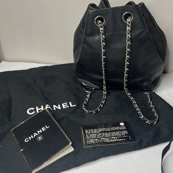 Chanel Black Leather Mini Backpack Bucket Bag Dustbag and Authenticity Card - Picture 2 of 16